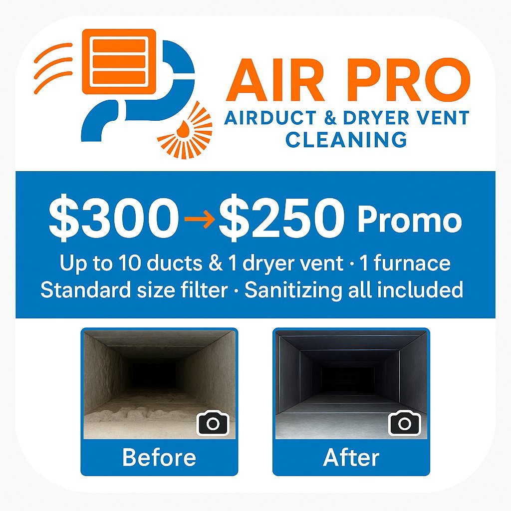 Air PRO Duct & Dryer Vent Cleaning Promo -$250 Special offer